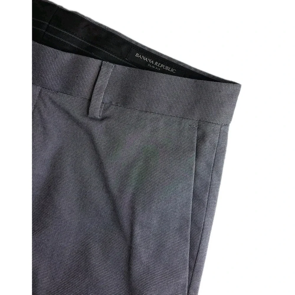 Banana Republic Pants‎ Mens 31 x 30 Slim Fit Gray Flat Front CHECK Chino Stretch